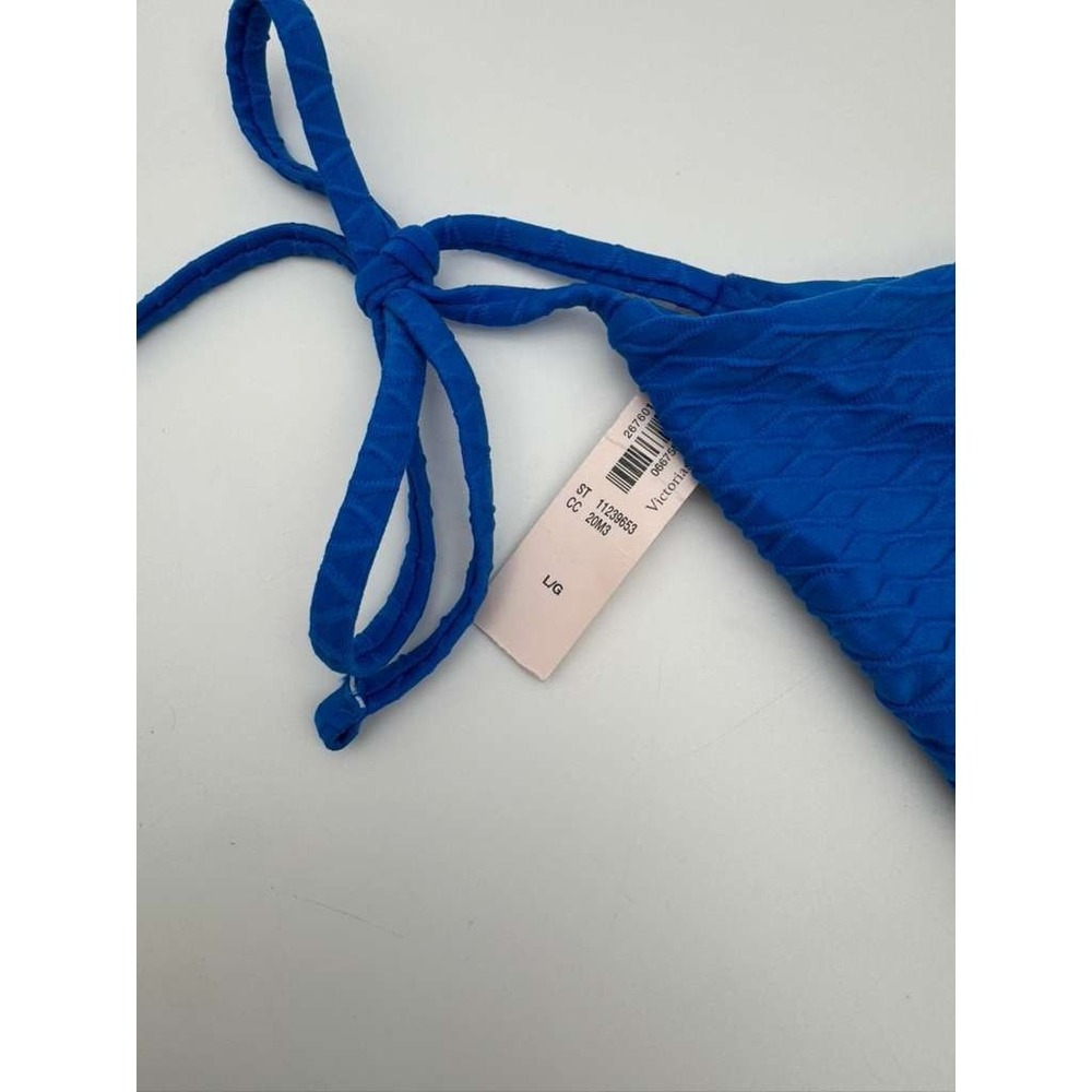 Victoria's Secret Tie Side Bikini Bottom Blue Textured Size L Swim Bottom NWT - Picture 5 of 5